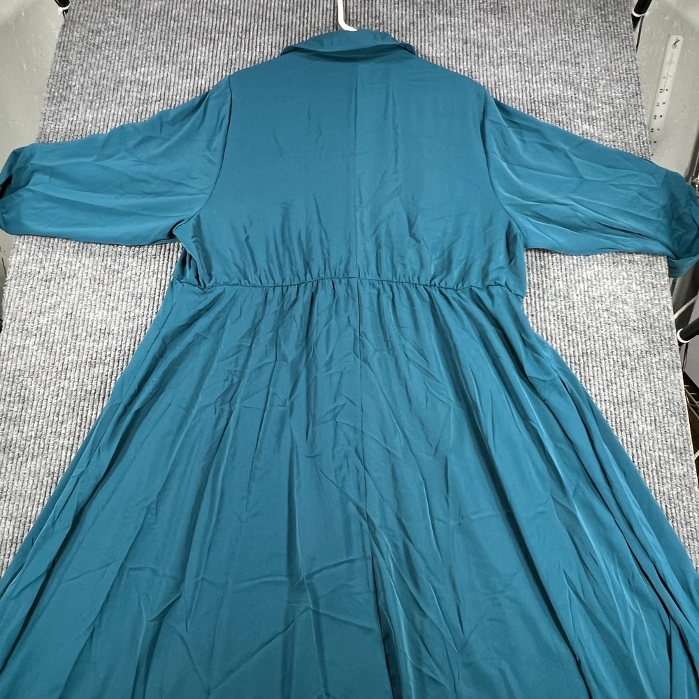 Torrid Maxi Dress Womens 3 Teal Collared V Neck Long Sleeve Plus Size Flowy New - Picture 7 of 10